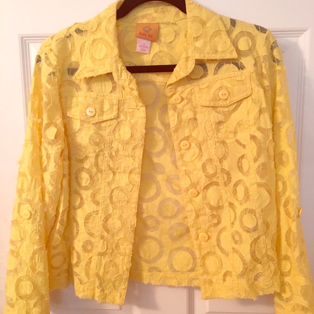 EUC Ruby Rd. Yellow Cotton Blend Lace Jacket 6